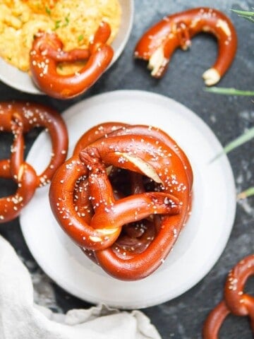 German pretzels served with Obatzda
