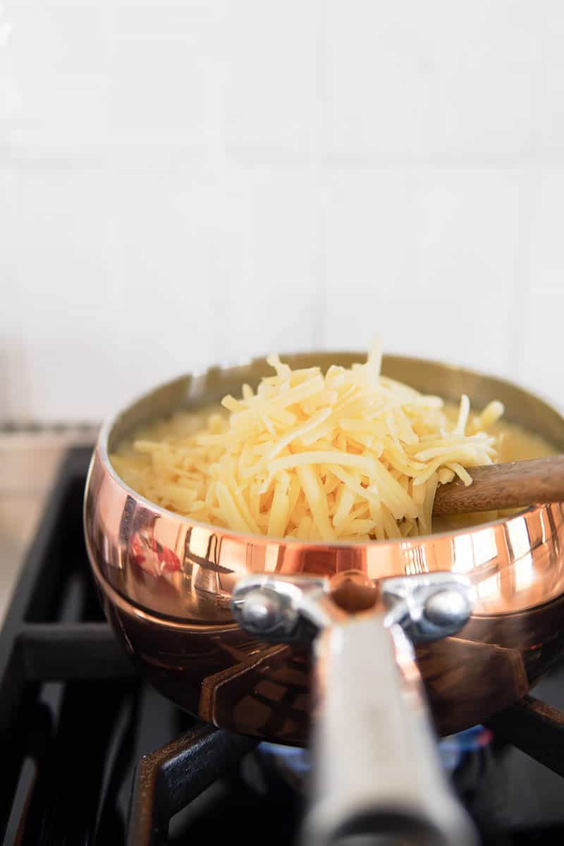 melting cheese for cheese fondue