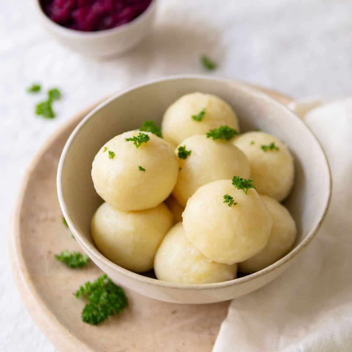 German dumplings in a bowl.