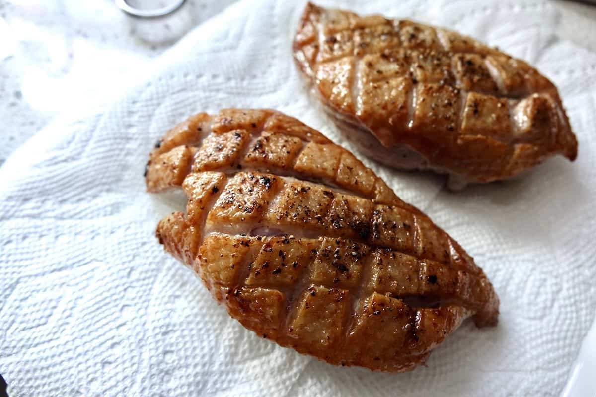 Duck after searing before smoking and baking