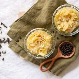 Homemade sauerkraut in jars.