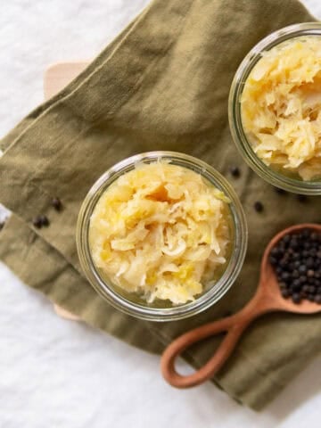 Homemade sauerkraut in jars.