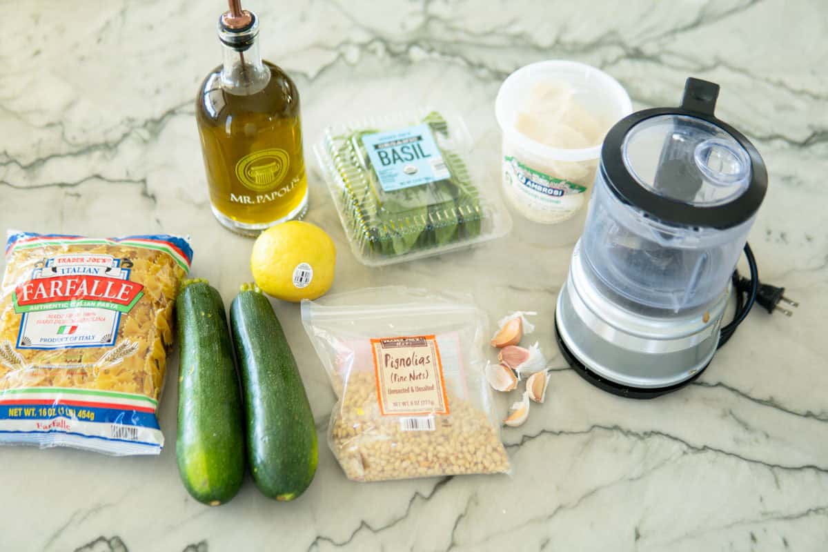 Ingredients for pesto pasta salad