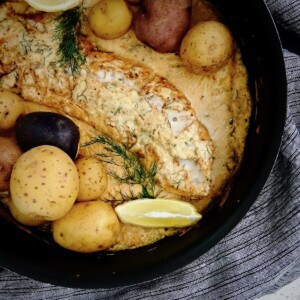 Dirndl kitchen baked German cod in mustard sauce7