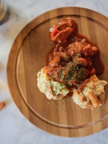 dirndl kitchen pretzel dumplings and beer gulasch9