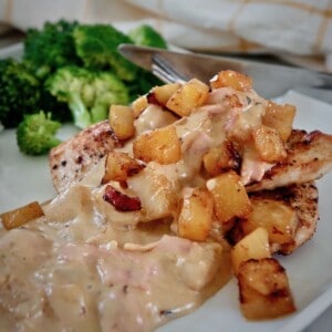 chicken schnitzel Hawaii with creamy pineapple ham sauce