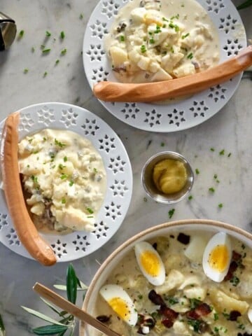 kartoffelsalat mit wurstchen german christmas eve meal dirndl kitchen
