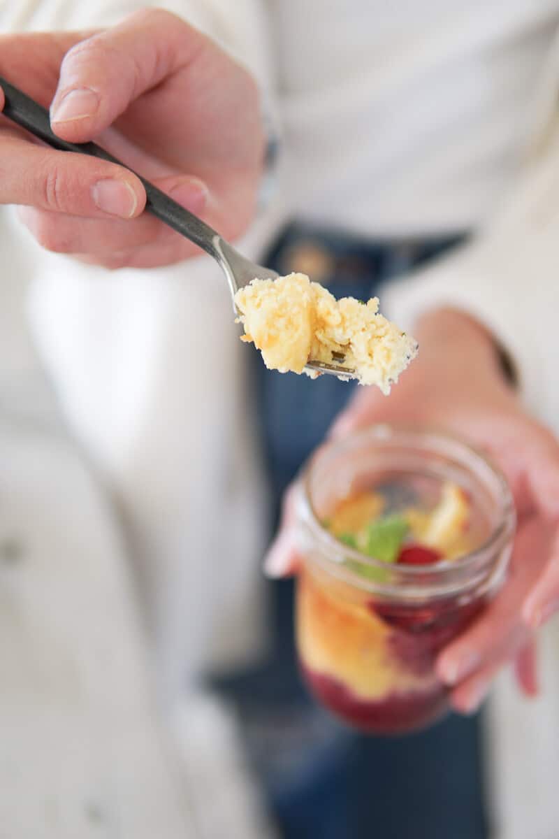 fork with German cheesecake on it