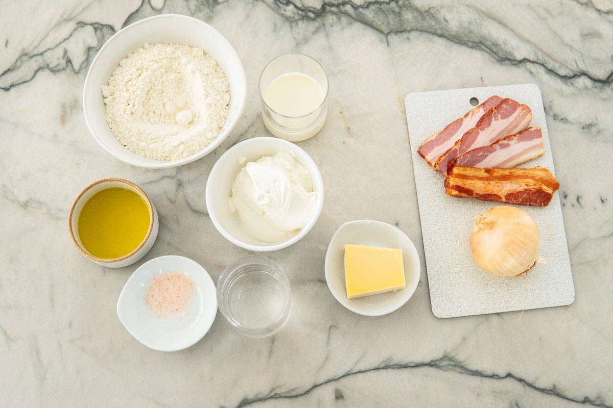 ingredients for alsace style tarte flambee