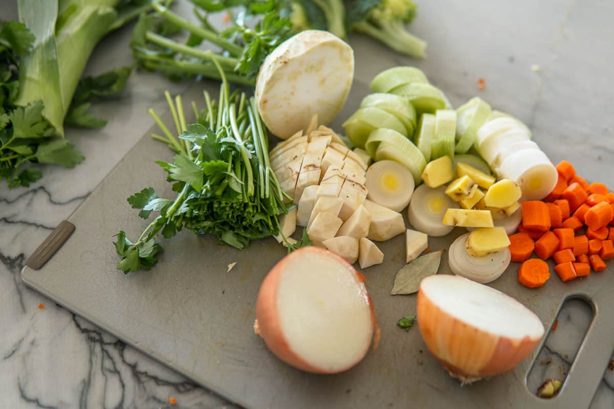 chopped up vegetables for soup