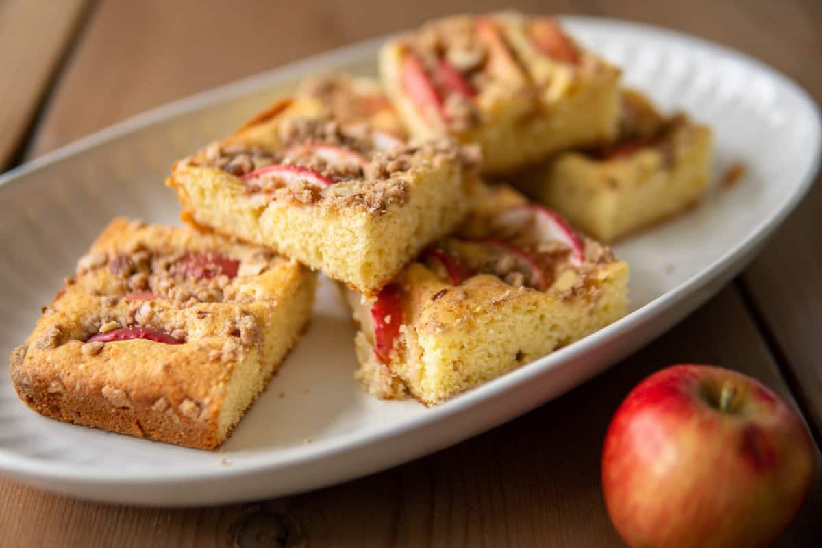 slices of German apple cake on a platter