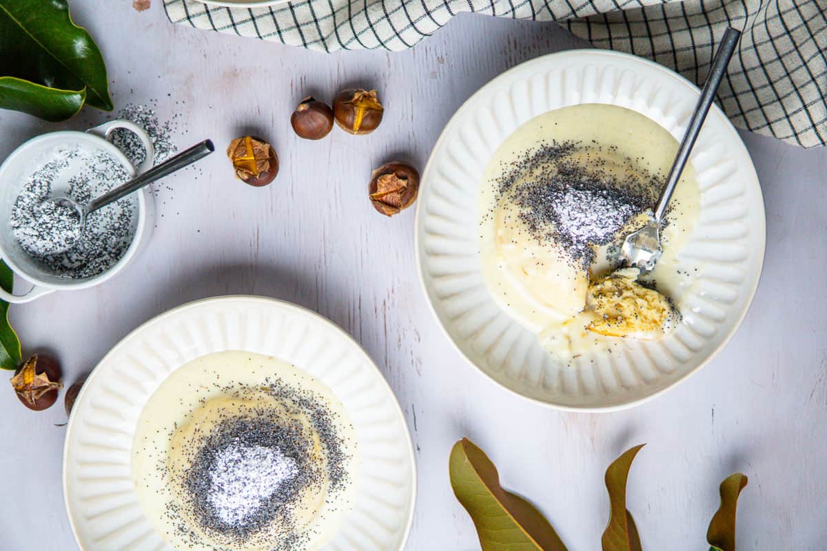 two dampfnudeln on plates