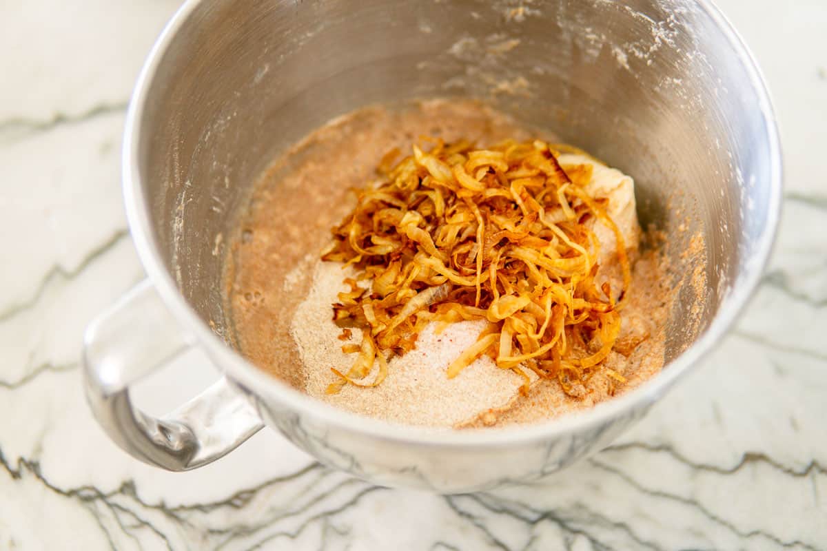 optional sautéed onions mixed into the final dough