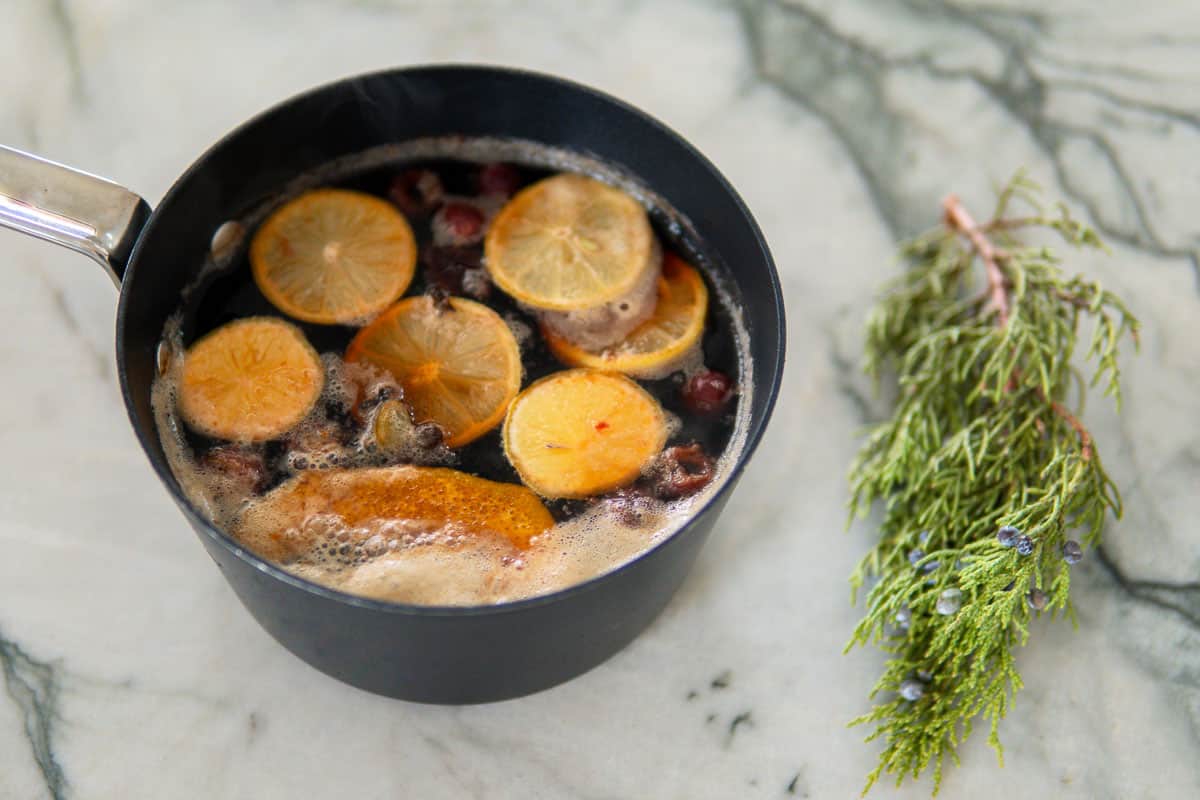 pot of beer cocktail with spices and fruit