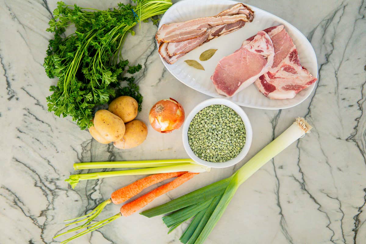 ingredients for German split pea soup