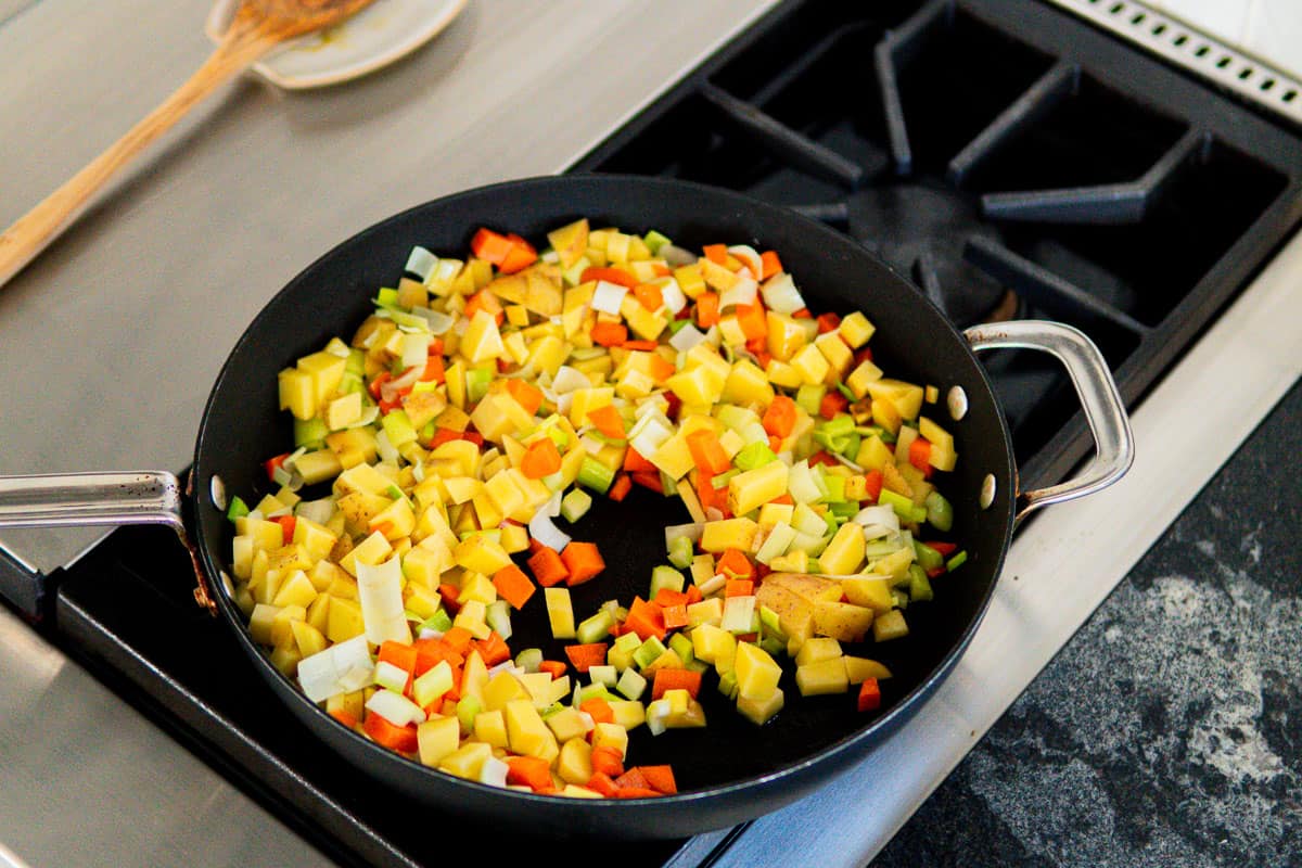 sautéing veggies for split pea soup