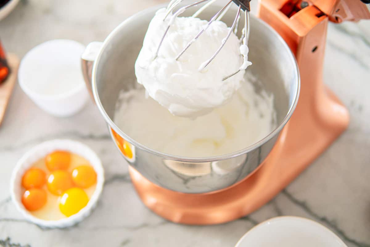 beating the egg whites for the chocolate cake
