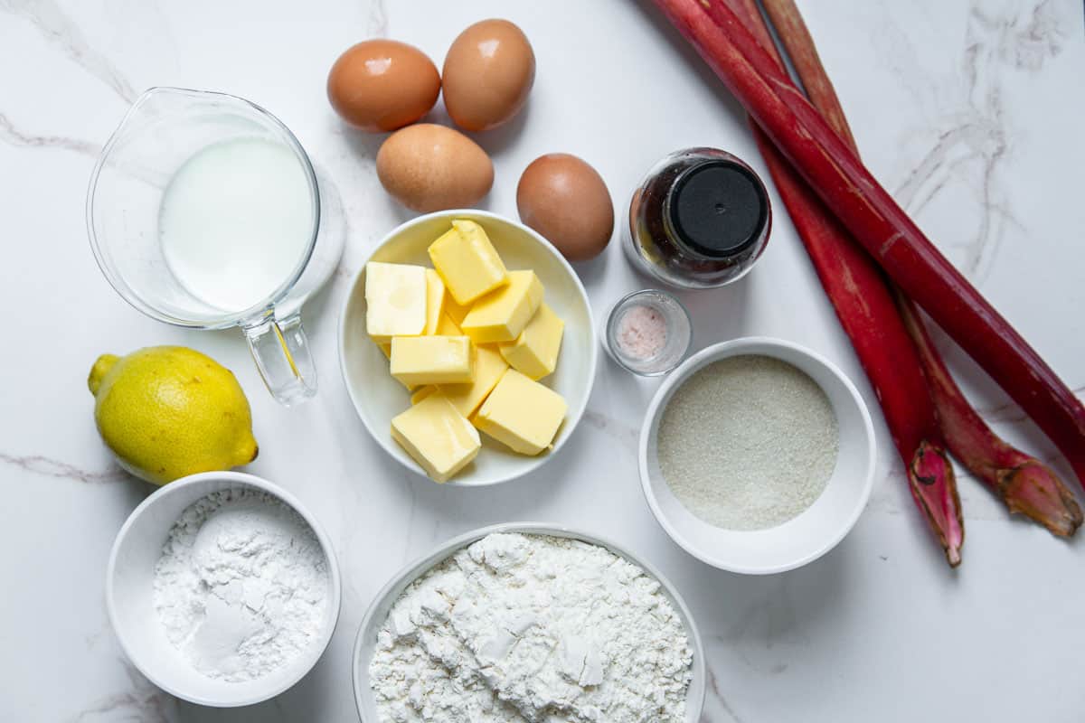 ingredients for rhubarb muffins