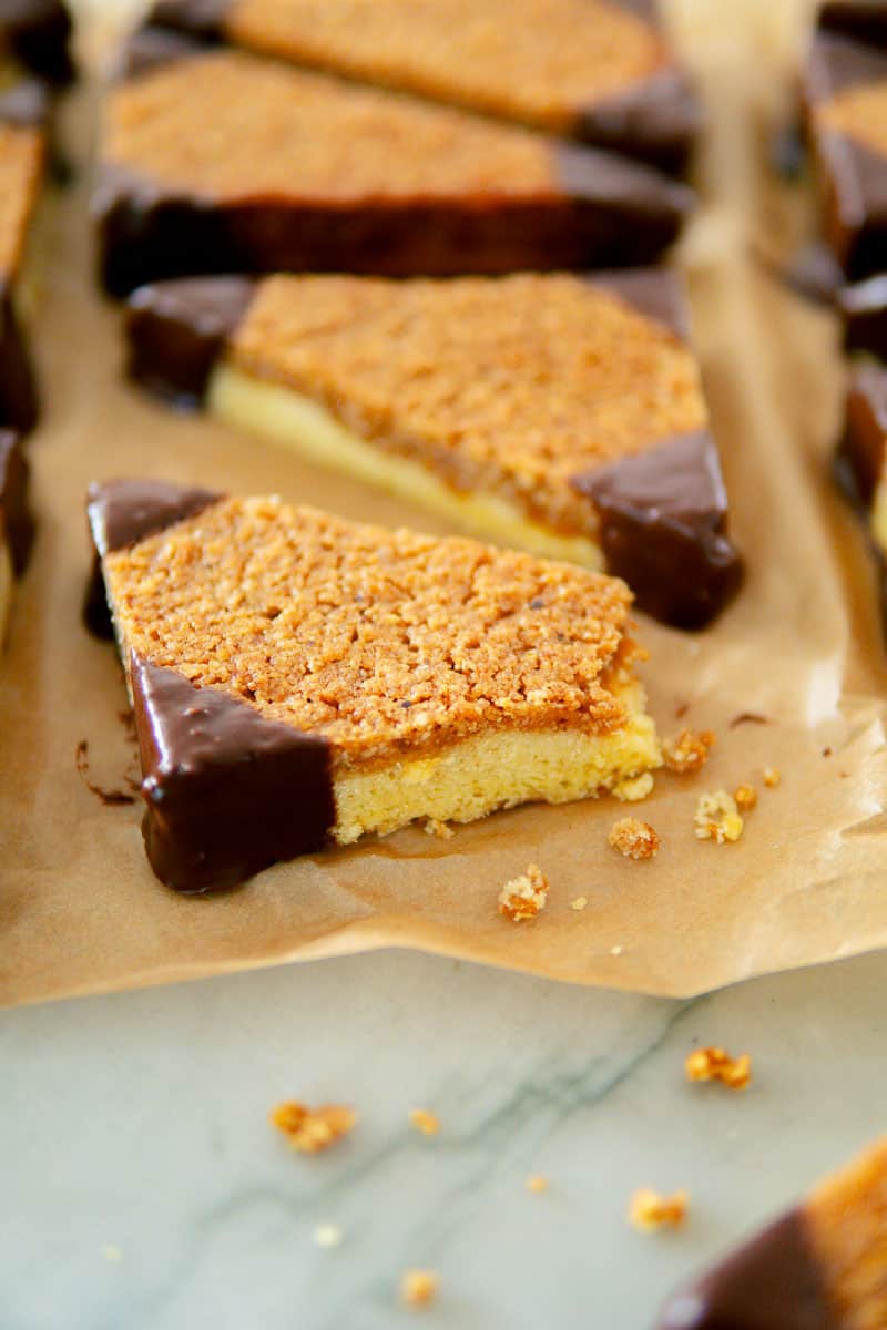 closeup of nut bars on parchment paper