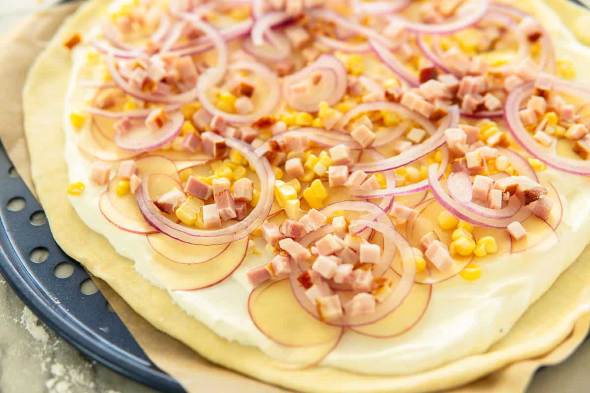 summer flammkuchen before baking