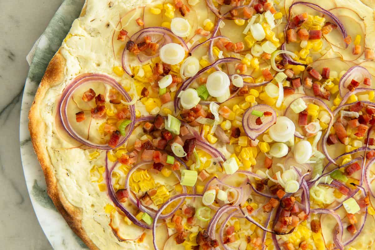closeup of summer tarte flambee