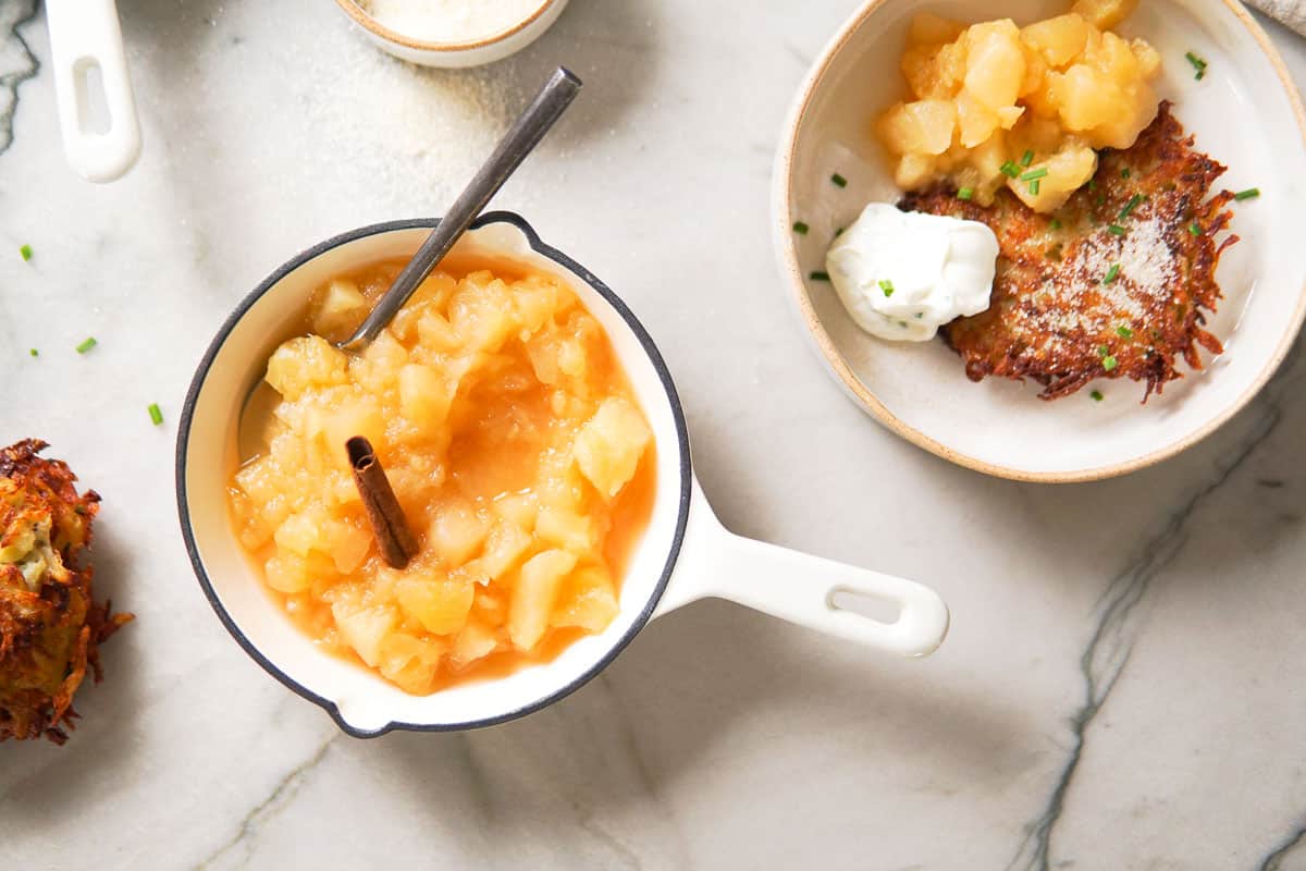 homemade apple sauce on German potato pancakes