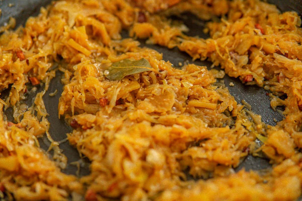 cooking sauerkraut in a skillet