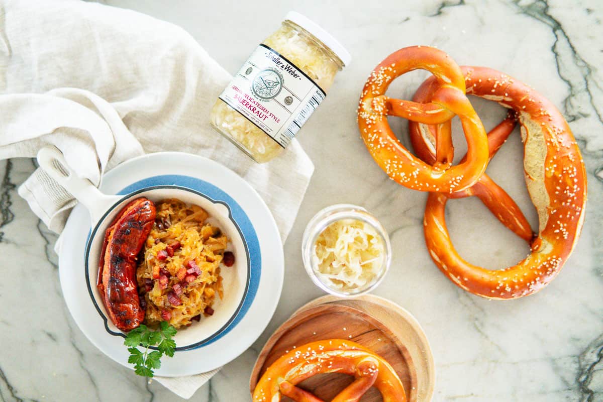 cooked sauerkraut served with bratwurst