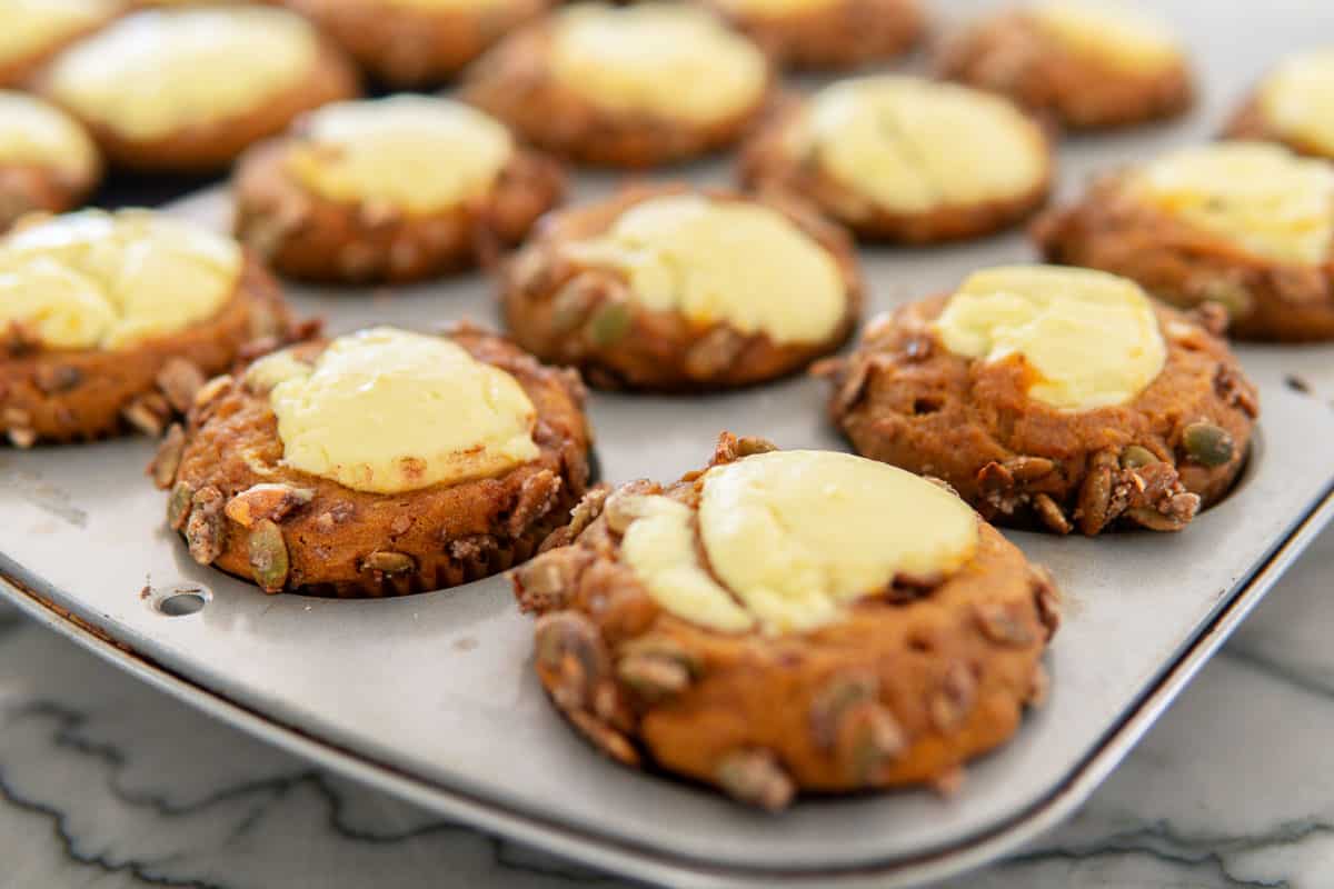 starbucks pumpkin muffins after baking in muffin tin