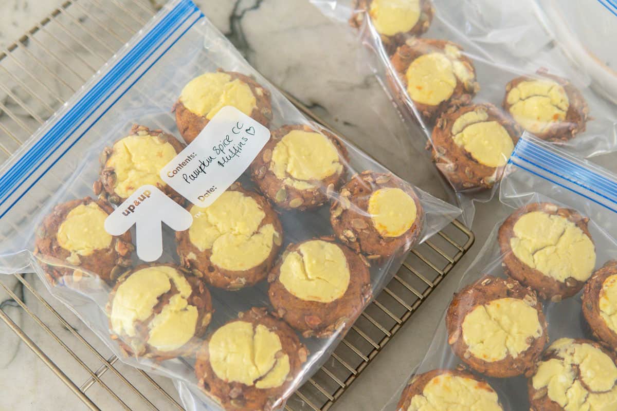 pumpkin muffins in freezer bags
