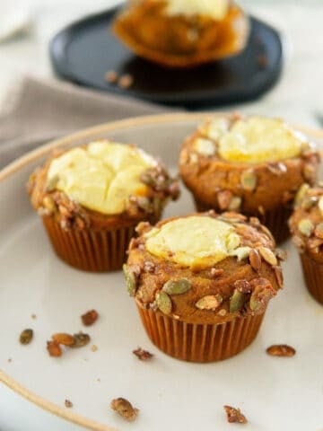 Starbucks pumpkin muffins on white plate
