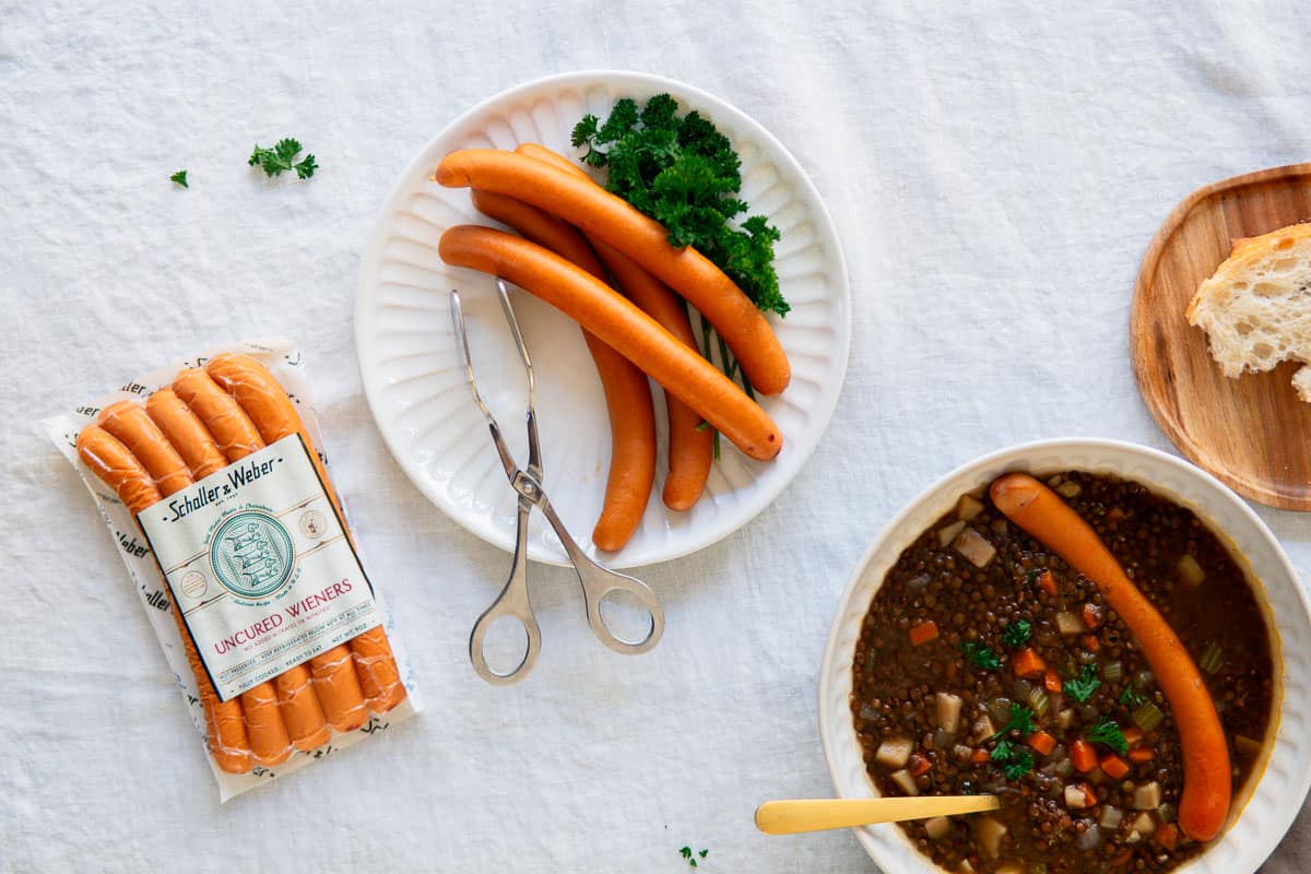 wiener sausages in lentil soup