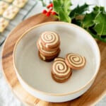 chocolate vanilla pinwheel cookies on plate
