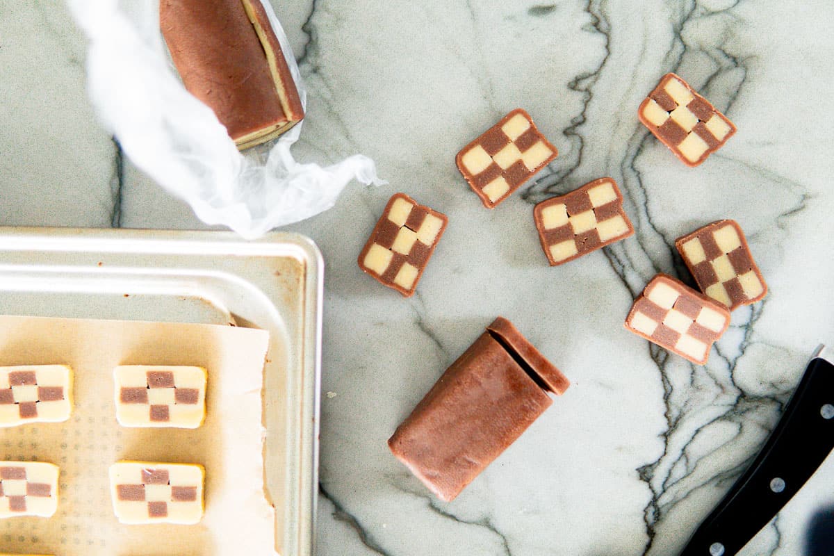 cutting checkerboard cookies