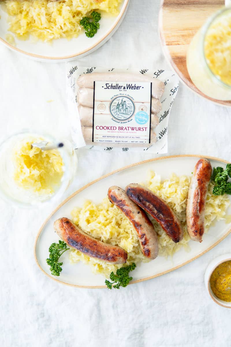 sauerkraut with schaller and weber bratwurst