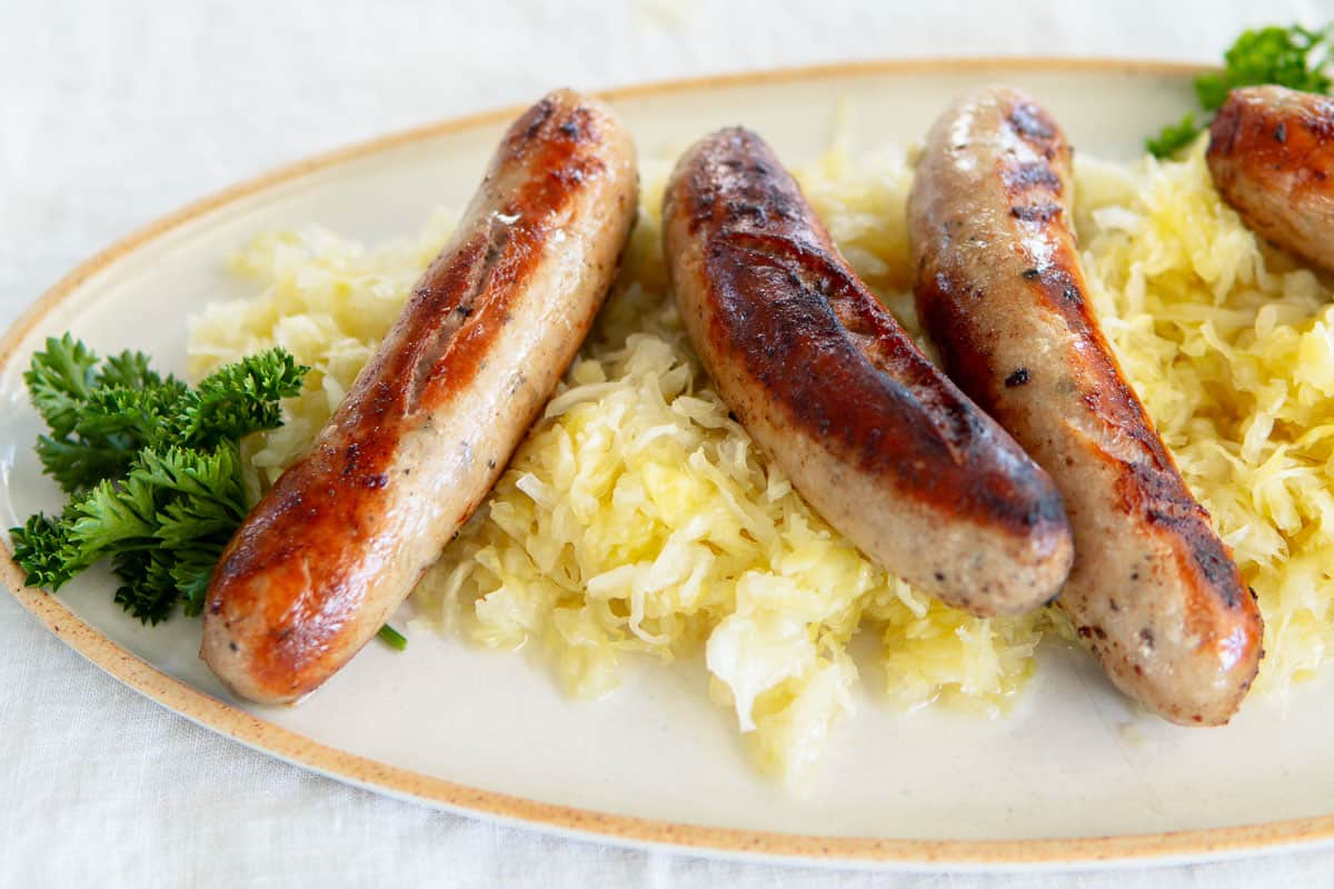 homemade sauerkraut and bratwurst