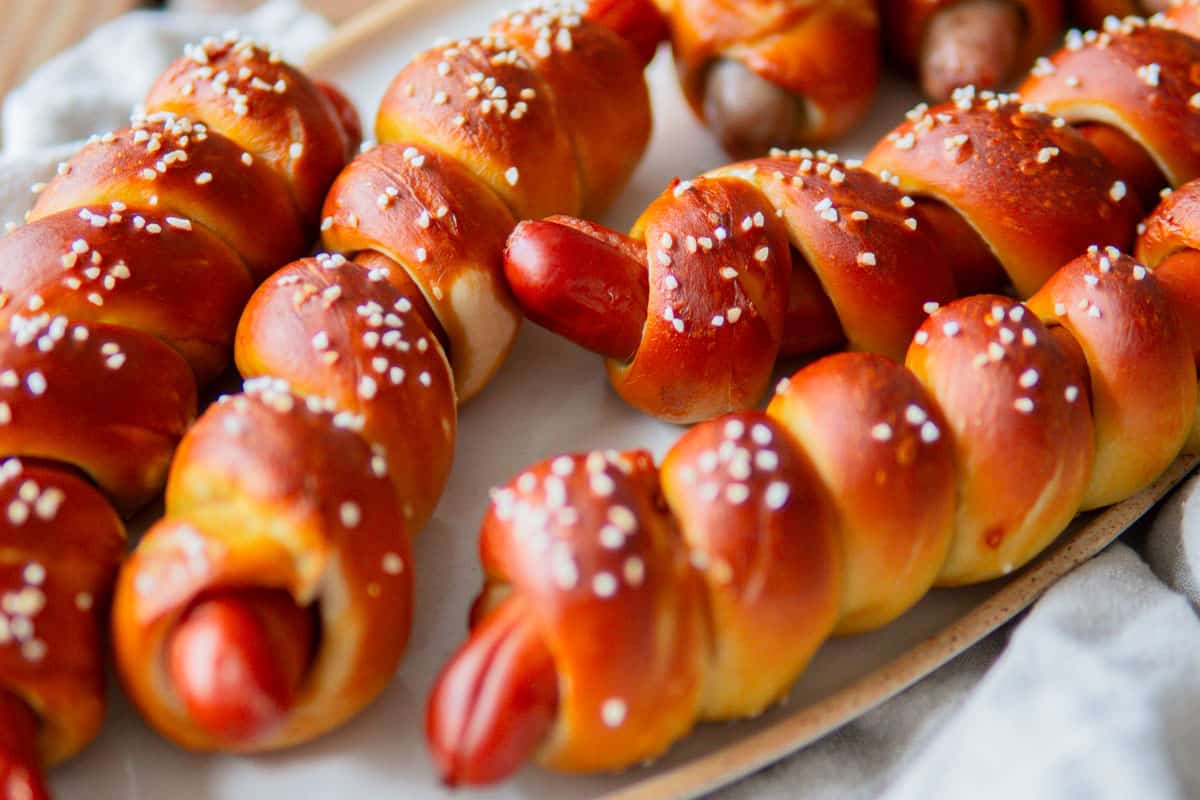 hot dogs in pretzel dough