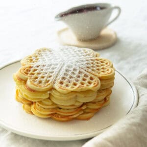 German waffles topped with powdered sugar.