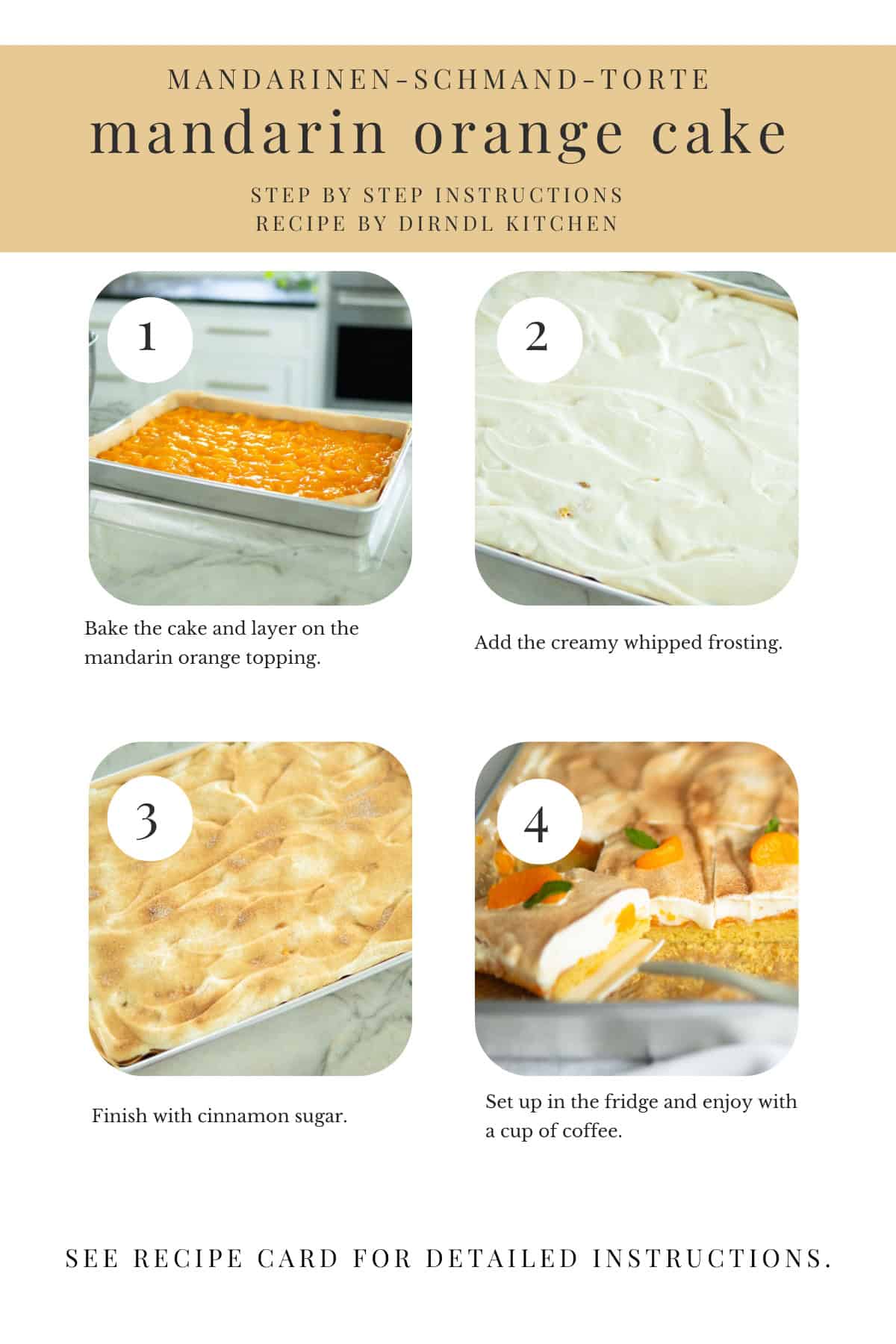 Orange cake with mandarin oranges visual step by step instructions.