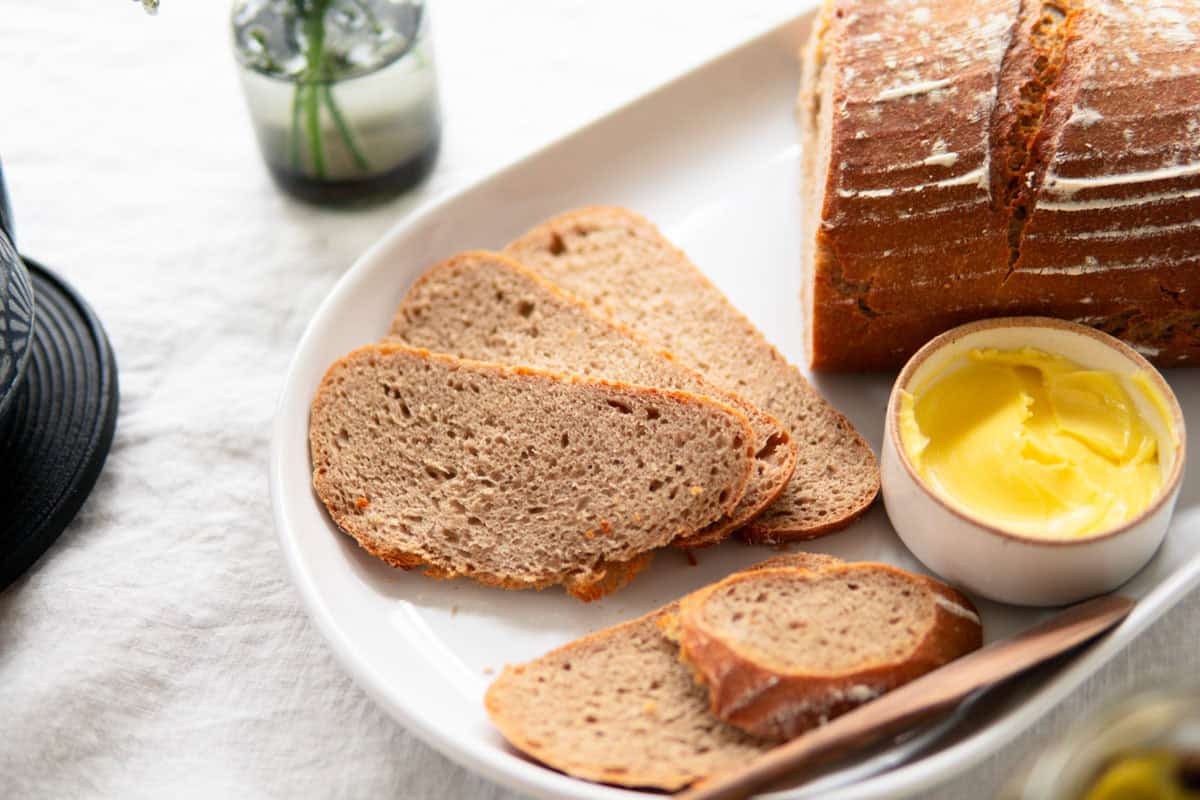 fresh baked bread loaf cut open