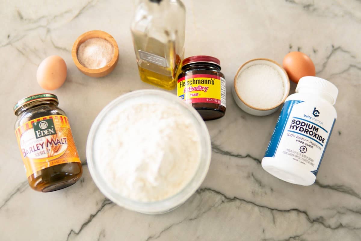 Ingredients for authentic tasting pretzel bagels.