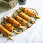easy white asparagus cordon bleu siting on a platter.