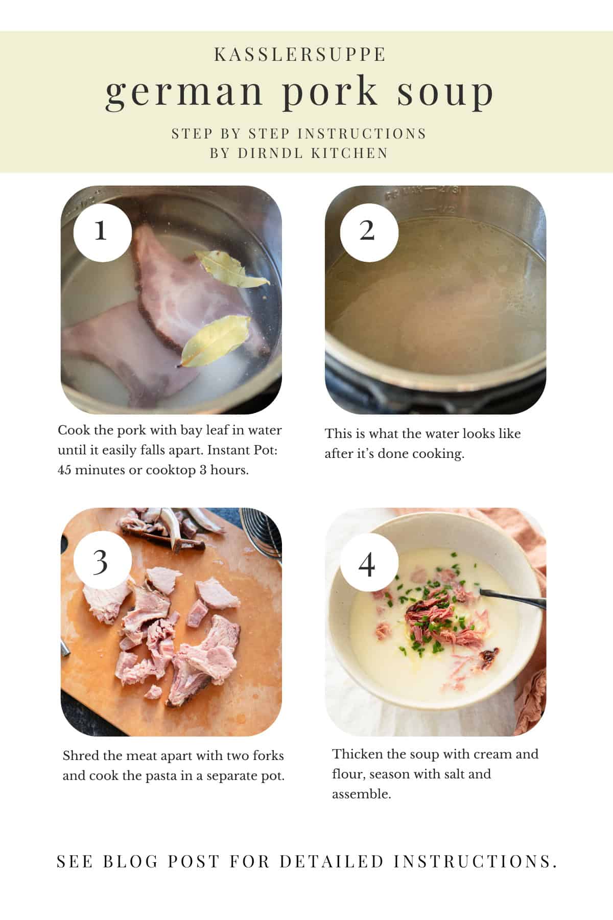 Showing how to make the soup from cooking the pork to finishing the soup in a soup bowl.