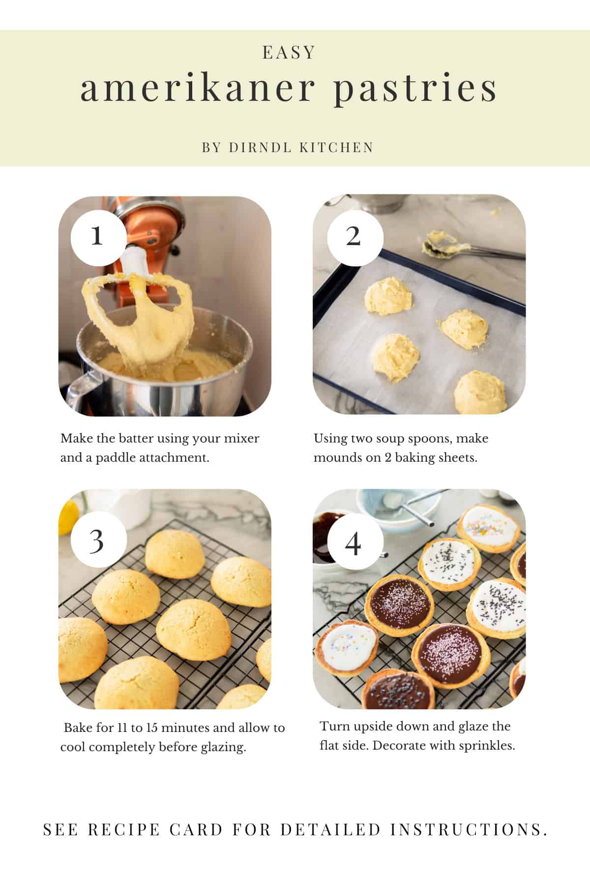 Step-by-step instructions and images for making Amerikaner pastries.